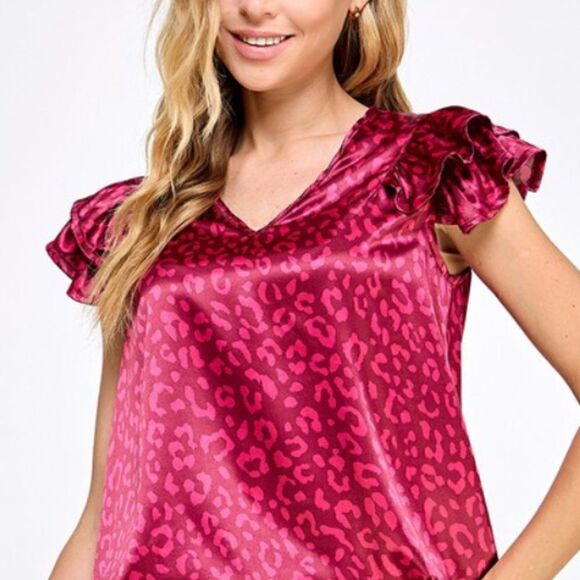 Burgundy and Pink Leopard Print Blouse - Picture 2 of 3